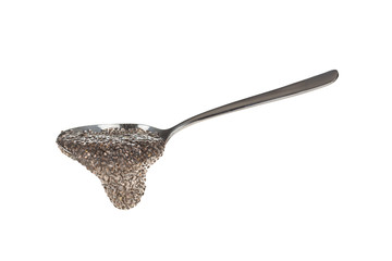 Chia seeds forms jelly structure in water, here on spoon.