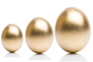 Golden eggs from small to large. Concept of financial growth