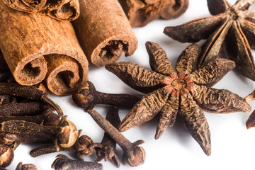 Popular spices consisting Cinnamon sticks, Cloves and Star Anise
