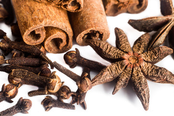 Popular spices consisting Cinnamon sticks, Cloves and Star Anise