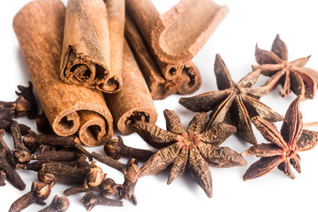 Popular spices consisting Cinnamon sticks, Cloves and Star Anise