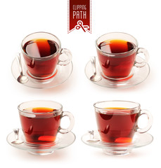 Cup of black tea set with clipping path