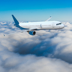 Passenger airliner flight in the blue sky