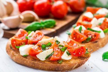 Bruschetta with cherry tomato and mozzarella