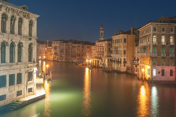 The beautiful night view of the famous Grand Canal in Venice, It