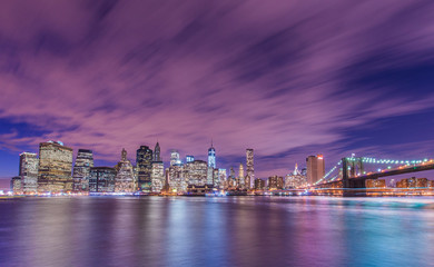 Night panorama of Manhattan in New York, USA
