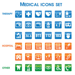 Medical icons set, vector set of 36 medical and medicine signs.