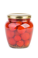 Glass jar with pickled cherry tomatoes
