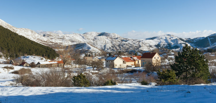 Njegushi village.Winter in  Montenegro