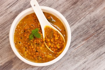 Lentil soup overhead view