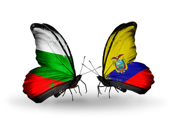 Two butterflies with flags Bulgaria and Ecuador