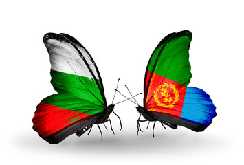 Two butterflies with flags Bulgaria and Eritrea