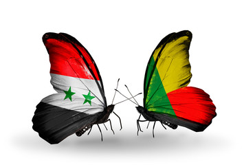 Two butterflies with flags Syria and Benin