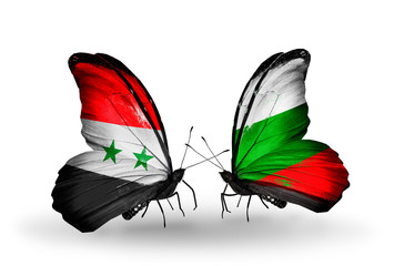 Two butterflies with flags Syria and Bulgaria