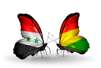 Two butterflies with flags Syria and Bolivia