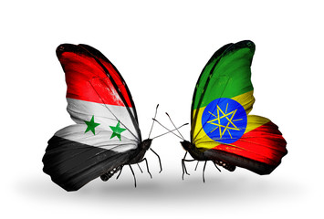 Two butterflies with flags Syria and Ethiopia