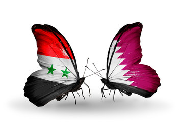 Two butterflies with flags Syria and  Qatar