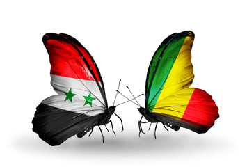 Two butterflies with flags Syria and Kongo