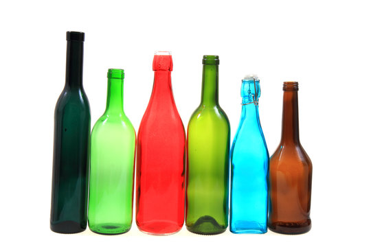 empty color glass bottles