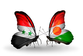 Two butterflies with flags Syria and Niger