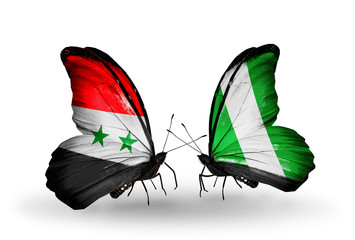 Two butterflies with flags Syria and Nigeria