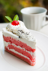 strawberry cake with coffee cup
