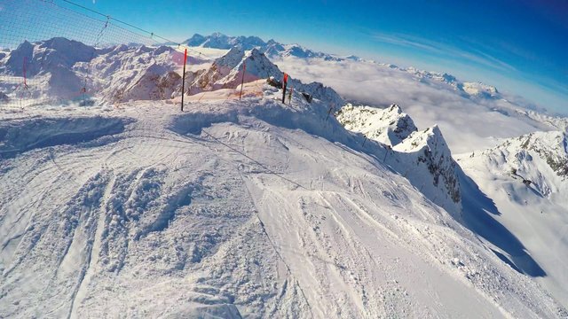 Alpine skiing from Mont Fort, view from the ski run