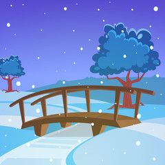 Winter landscape with bridge