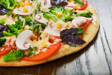 Delicious vegetarian pizza closeup