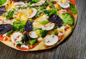 Delicious vegetarian pizza closeup