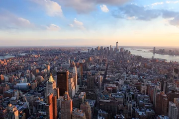 Stickers pour porte New York Horizon de New York avec des gratte-ciel au coucher du soleil, Manhattan