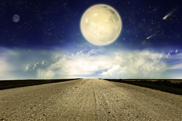 Fototapeta na wymiar Starry sky and country road