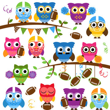 Vector Collection of Cute Football or Sports Themed Owls