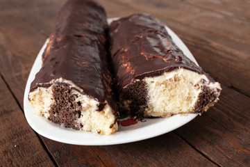Homemade chocolate and vanilla cake