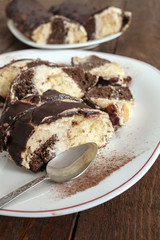 Homemade chocolate and vanilla cake