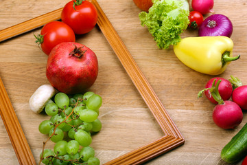 Summer frame with fresh organic vegetables and fruits