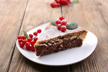 Tasty homemade pie on table