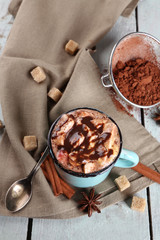 Cup of hot coffee with marshmallow