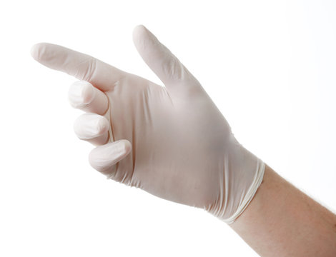 Doctor Hand In Sterile Gloves Showing Sign, Isolated