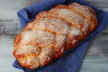 Loaf of freshly bread with napkin