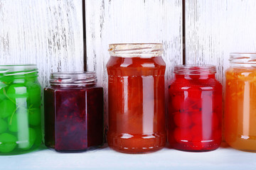 Homemade jars of fruits jam