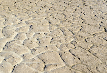 cracked and dry lakebed in the desert