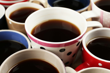 Many cups of coffee, closeup view