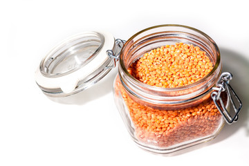 Orange Lentils in a glass jar