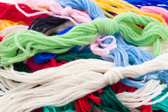 Closeup View of Bundles of Colorful Yarn