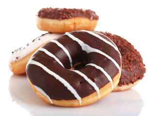 Delicious donuts with icing isolated on white