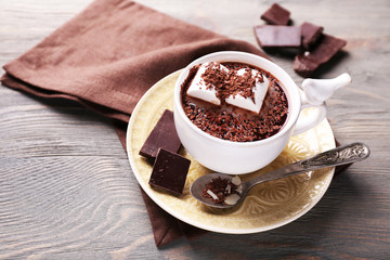 Hot chocolate with marshmallows in mug,