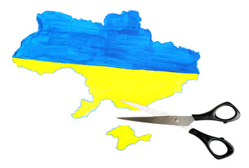 Obraz premium Map of Ukraine and scissors, isolated