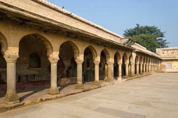 Arcade of Chand Baori Stepwell in Rajasthan, India.