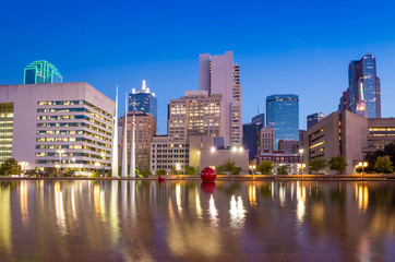 Fototapeta na wymiar Dallas, Texas cityscape with blue sky at twilight